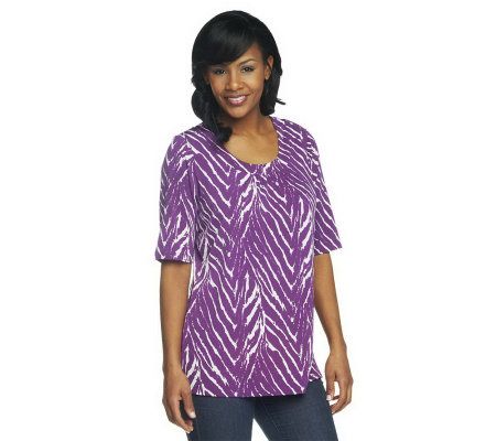 Susan Graver Liquid Knit Printed Top with Shirring Scoop Neckline - A199400