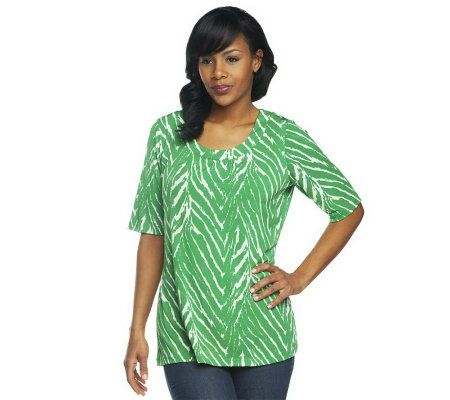 Susan Graver Liquid Knit Printed Top with Shirring Scoop Neckline - A199400