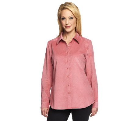 Denim & Co. Corduroy Button Front Big Shirt - A204000