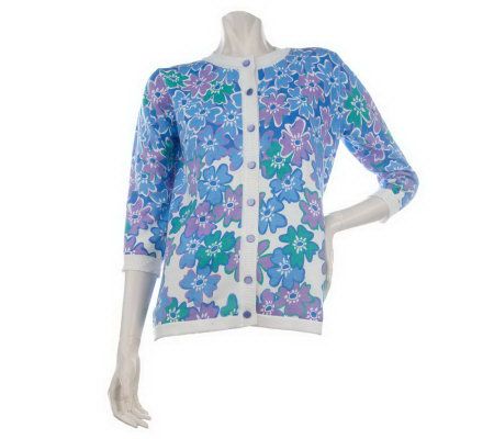 Bob Mackies Button Front Blossom Print Cardigan - A212400