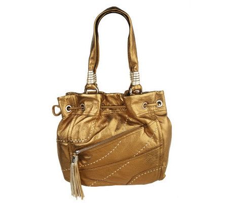 B. Makowsky Glove Leather Drawstring Shopper with Stitch Detail - A212800