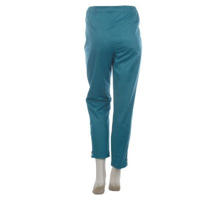 Bob Mackies Fly Front Twill Ankle Pants with Side Zip
