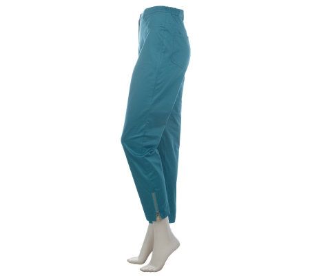 Bob Mackies Fly Front Twill Ankle Pants with Side Zip