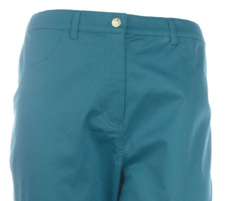 Bob Mackies Fly Front Twill Ankle Pants with Side Zip