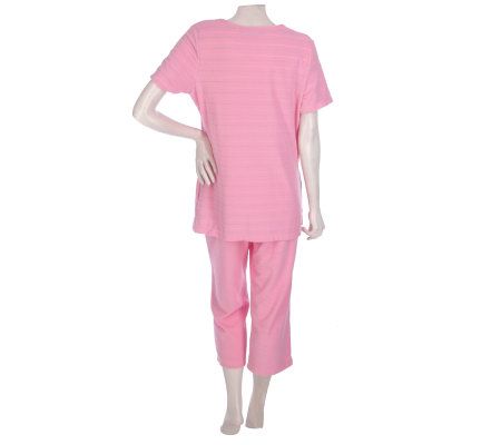 Sport Savvy Knit Terry Metallic Stripe Top and Pants Set