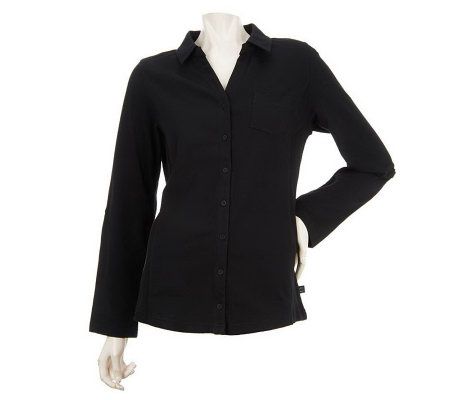 Liz Claiborne New York 100Cotton Knit Shirt with Ribbed Detail - A220800