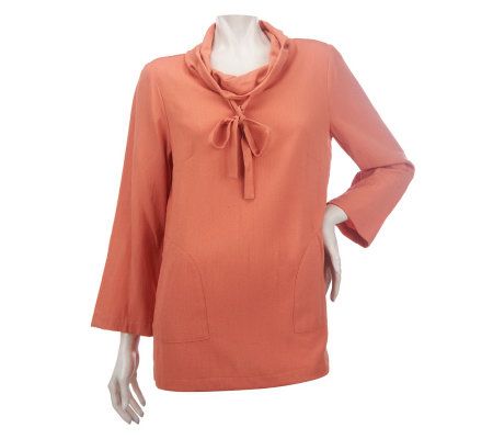 Linea by Louis DellOlio Pebbled Crepe Tunic with Pocket Detail - A221800
