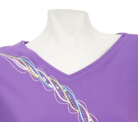 Bob Mackies V-neck Sequin and Embroidered Tunic