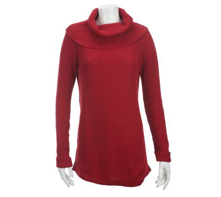Denim & Co. Tunic Sweater With Rib on Cowl Neck and Sleeves - A227900