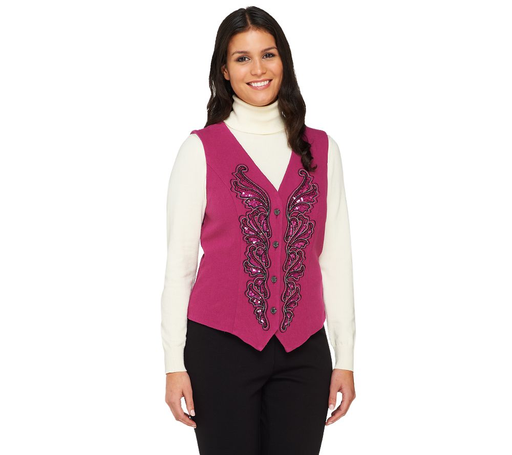 Bob Mackies Smart Denim Sequin and Embroidered Vest - A228200