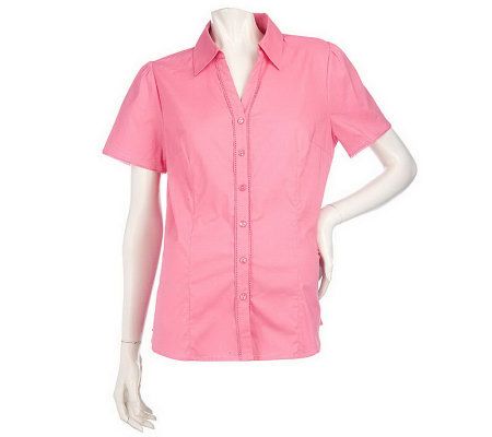 As Is Denim & Co. Short Sleeve Solid Shirt - A230000