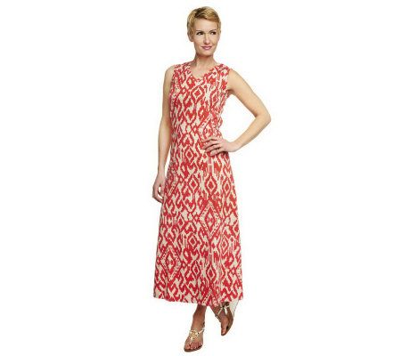 Denim & Co. Sleeveless V-Neck Tribal Print Maxi Dress - A232000