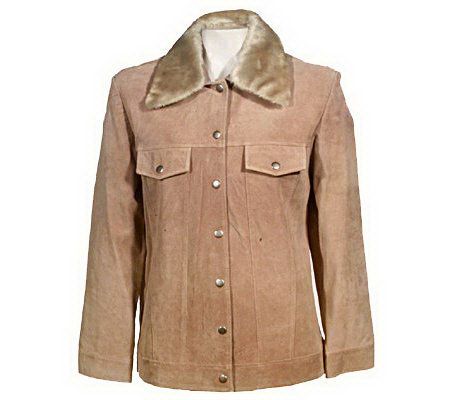 As Is Dennis Basso Suede Jean Jacket w/ Faux Fur Collar - A232500