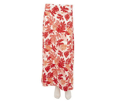 Denim & Co. Knit Pull-On Tropical Print Maxi Skirt - A232700