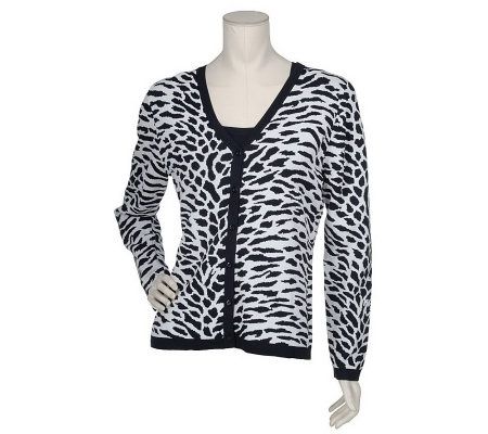 Dialogue Eurocrepe Animal Pattern Cardigan with Solid Shell - A75200