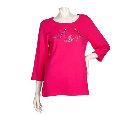 Quacker Factory Studded 3/4 Sleeve Scoop Neck T-shirt - A91000