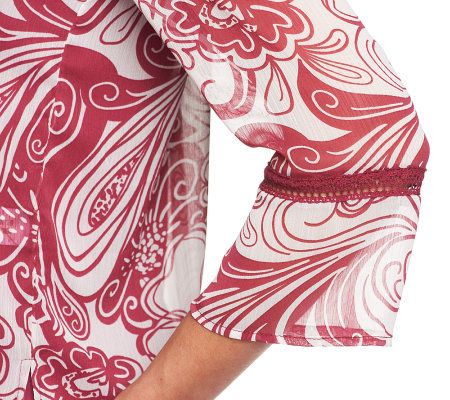 Susan Graver Retro Print Georgette Top with Knit Tank and Crop Pants