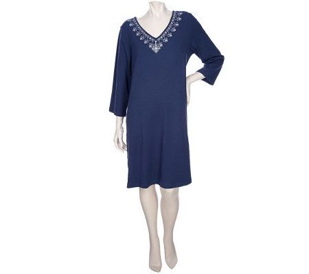 Stan Herman Embroidered Cotton/Spandex Short Caftan - A199101