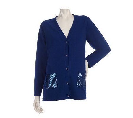 Quacker Factory Long Sleeve Knit Cardigan w/Sequin Pockets - A202601