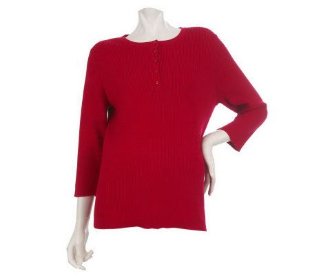 Denim & Co. Essentials 3/4 Sleeve Ribbed Henley - A211301