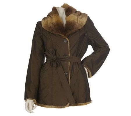 Dennis Basso Water Resistant Reversible to Faux Fur Coat w/Shawl Collar - A212101