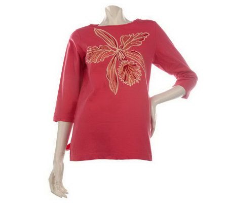 Bob Mackies 3/4 Sleeve Orchid T-shirt - A213101
