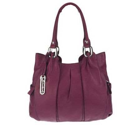 B. Makowsky Leather Tote with Pleating Detail and Logo Hardware - A215001