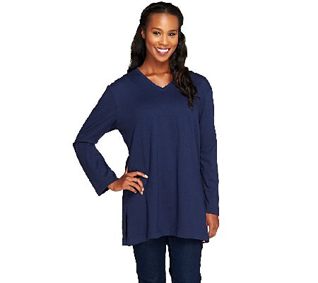 Denim & Co. Essentials Long Sleeve Oversized V-neck T-shirt - A217501