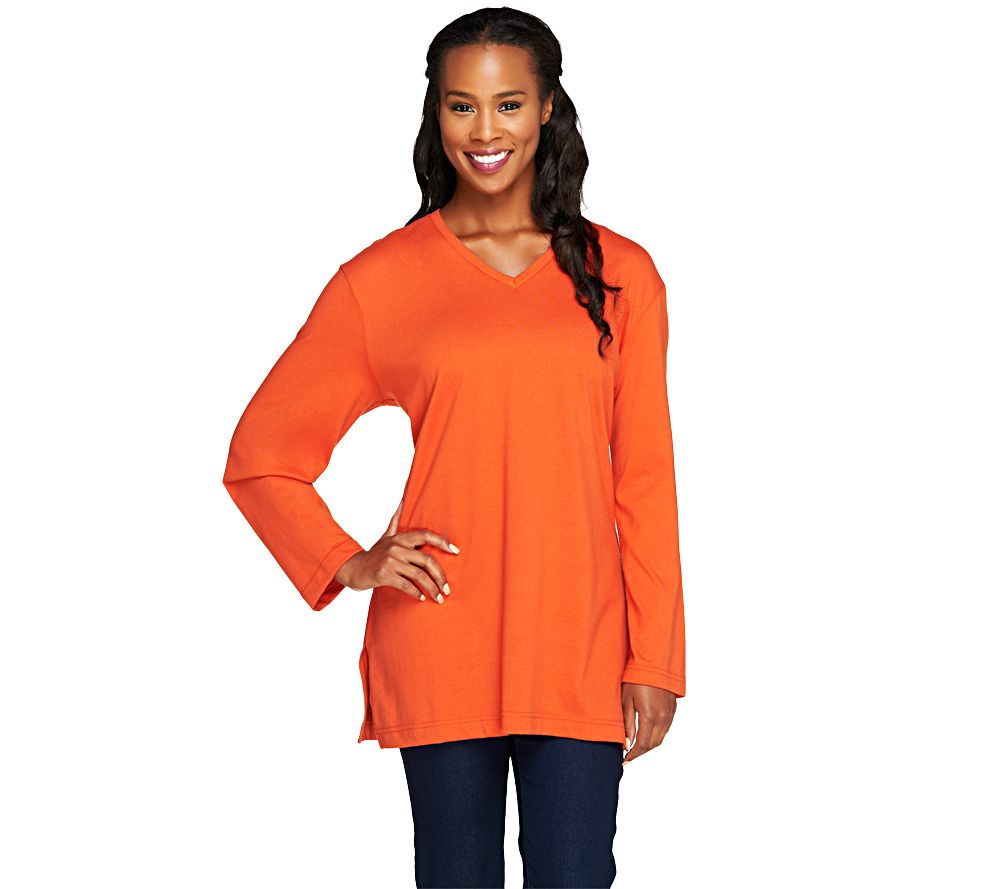 Denim & Co. Essentials Long Sleeve Oversized V-neck T-shirt - A217501