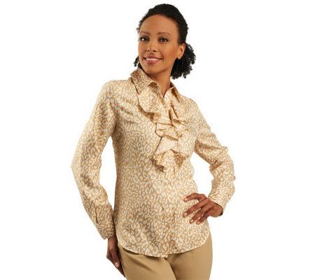 Isaac Mizrahi Live! Long Sleeve Ruffle Front Blouse - A220101