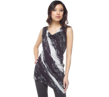 Kris Jenner Kollection Cowl Neck Printed Top w/ Asymmetric Hem - A222801