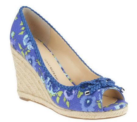 Isaac Mizrahi Live! Pansy Print Or Solid Wedge with Braid Trim - A223401