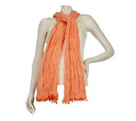 Ruyi Cinched Cotton Scarf with Pom Pom Trim - A223501