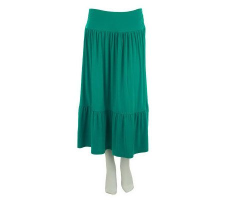 George Simonton Milky Knit Wide Waistband Tiered Skirt w/ Shirring Detail - A224101