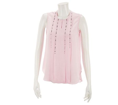 Kelly by Clinton Kelly Pleat Front Blouse with Rhinestones - A228501