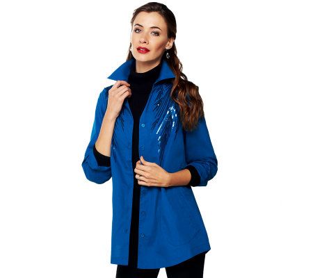 Joan Rivers Classic Boyfriend Shirt with Sequin Detail - A229101