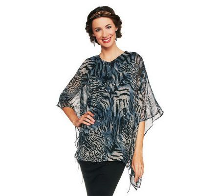 Joan Rivers Animal Print Sheer Top w/ Side Ruching Detail - A229901
