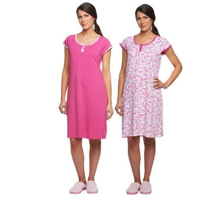 Carole Hochman Floral Garden 2 Pack Sleep Shirt Set with Shelf Bra - A230101
