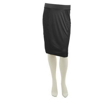 George Simonton Pull-On Knit Pencil Skirt with Side Lace Insets - A230701