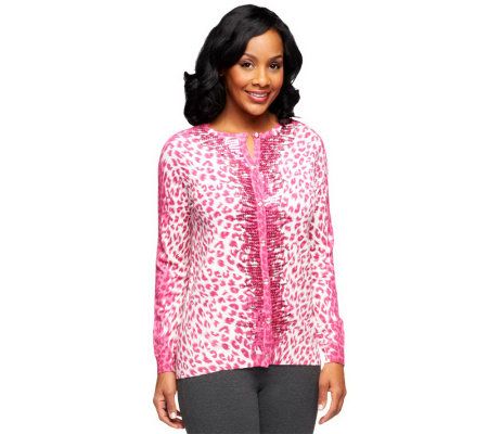 Quacker Factory Sequin Spray Animal Print Bracelet Sleeve Cardigan - A230801