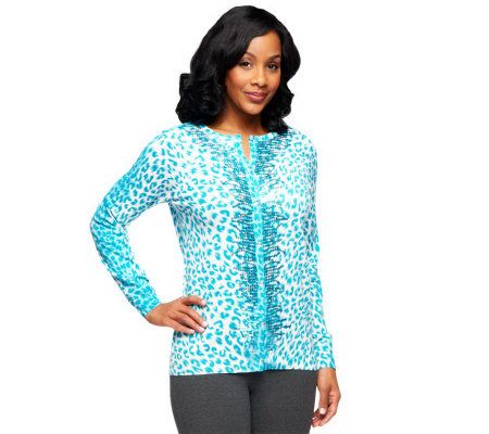 Quacker Factory Sequin Spray Animal Print Bracelet Sleeve Cardigan - A230801