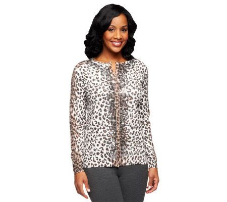 Quacker Factory Sequin Spray Animal Print Bracelet Sleeve Cardigan - A230801