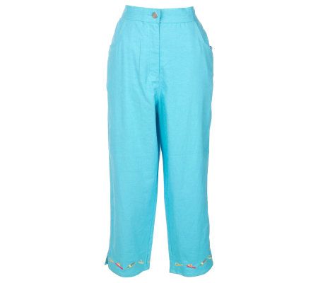 As Is Quacker Factory Stretch Linen Embroidered Shirt & Pants