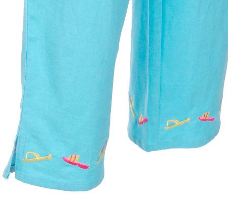 As Is Quacker Factory Stretch Linen Embroidered Shirt & Pants