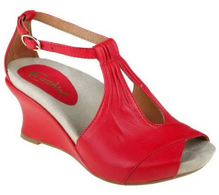 Earthies Veria 3 Leather Wedge Sandals w/ Ankle Strap - A234101