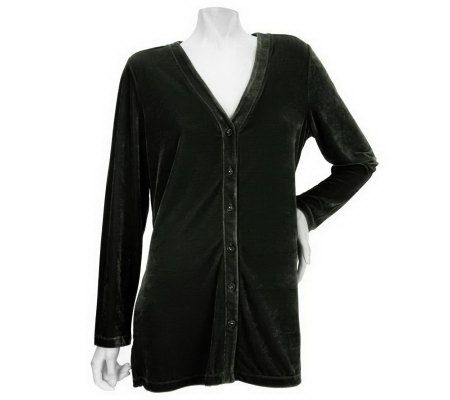 As Is Denim & Co. Stretch Velvet Button Front Cardigan - A235801