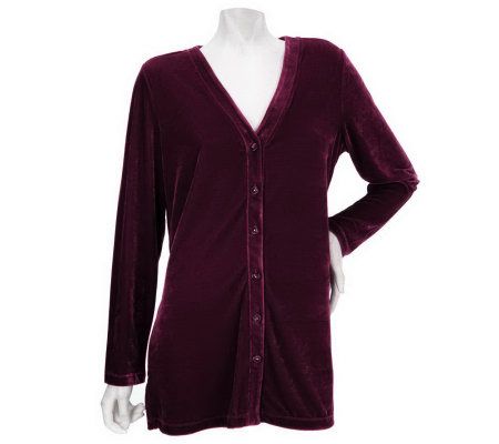 As Is Denim & Co. Stretch Velvet Button Front Cardigan - A235801