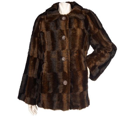 Dennis Basso Faux Fur A-Line Coat with Brushed Pattern - A94301