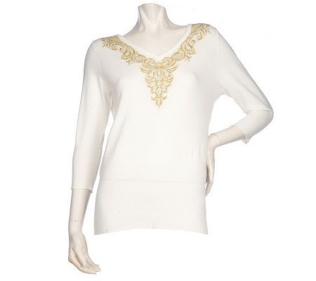 Bob Mackies Reversible Embroidered Sweater - A94701