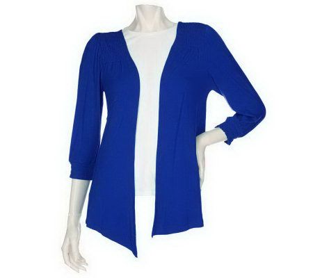 Motto Knit Open Front Smocked Cardigan - A97301